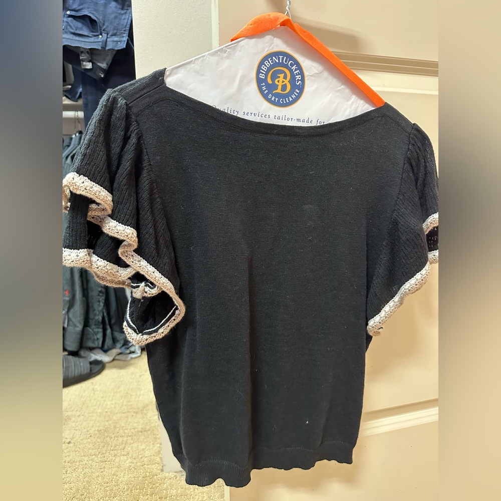 Ann Taylor Black short sleeved sweater with puff layered sleeves